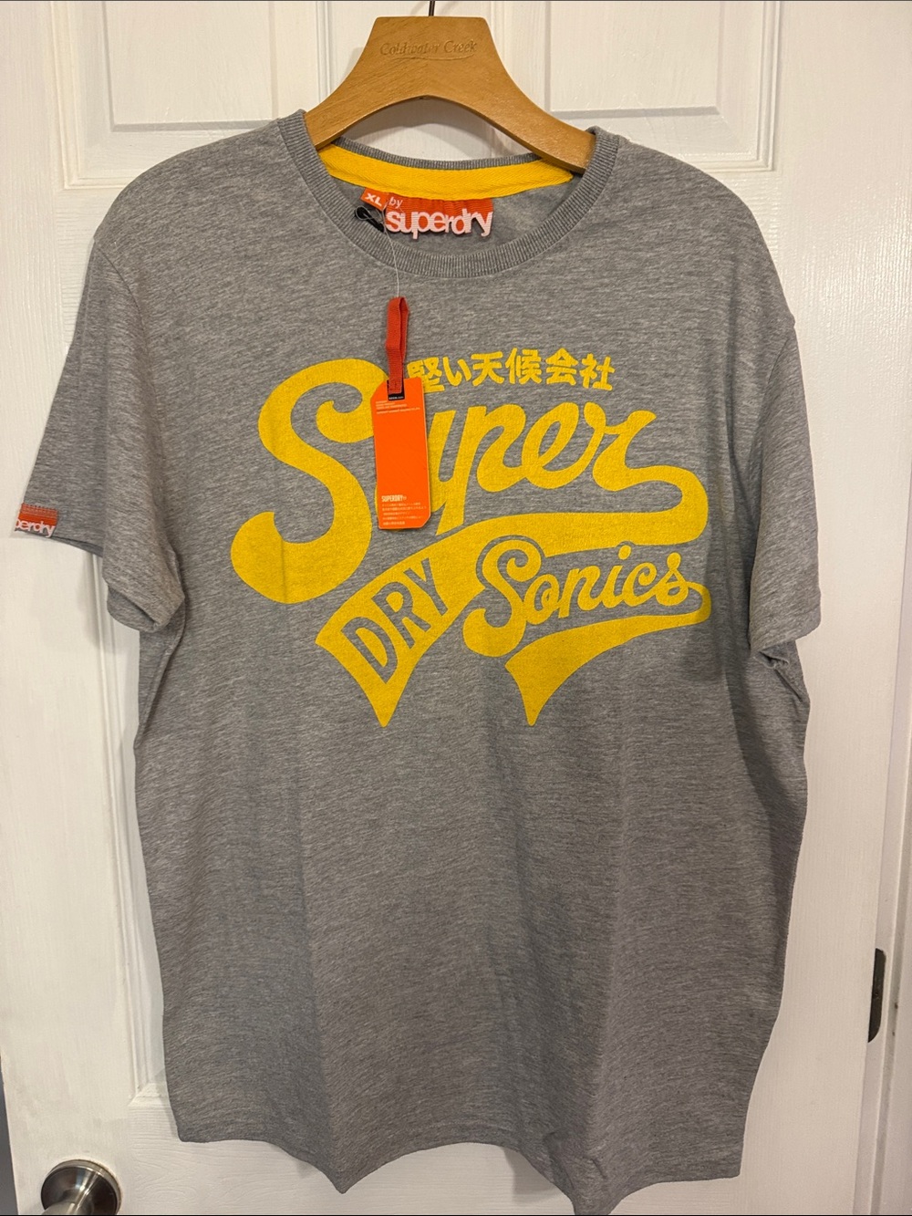Superdry Gray Short-Sleeve Tee with Yellow Logo